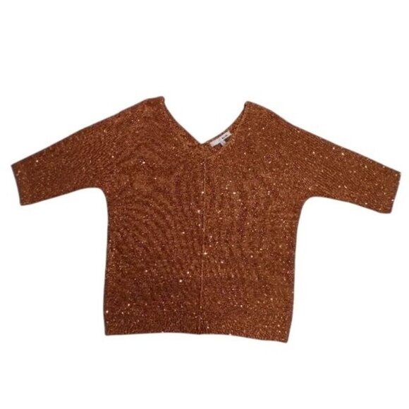 WD-NY Womens Medium Copper Sequin Knit V-Neck Sweater, NWT. - Picture 1 of 7